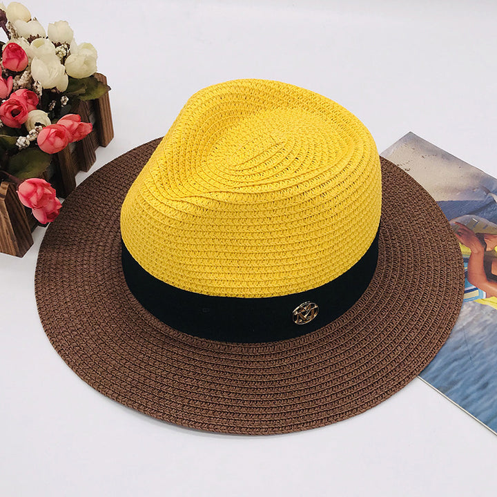 New Color Stitched Braid Top Hat Straw Hat Sun Hat
