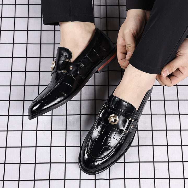 Plaid Casual Loafers Men's Banquet Slip-on Metal Buckle
